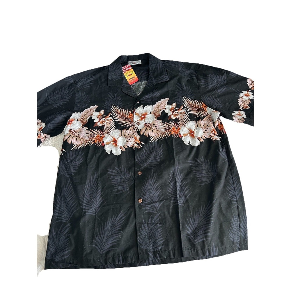 Pacific Legend Hawaiian Black Vintage Floral Shirt Men's XL 100% Cotton SS NWT